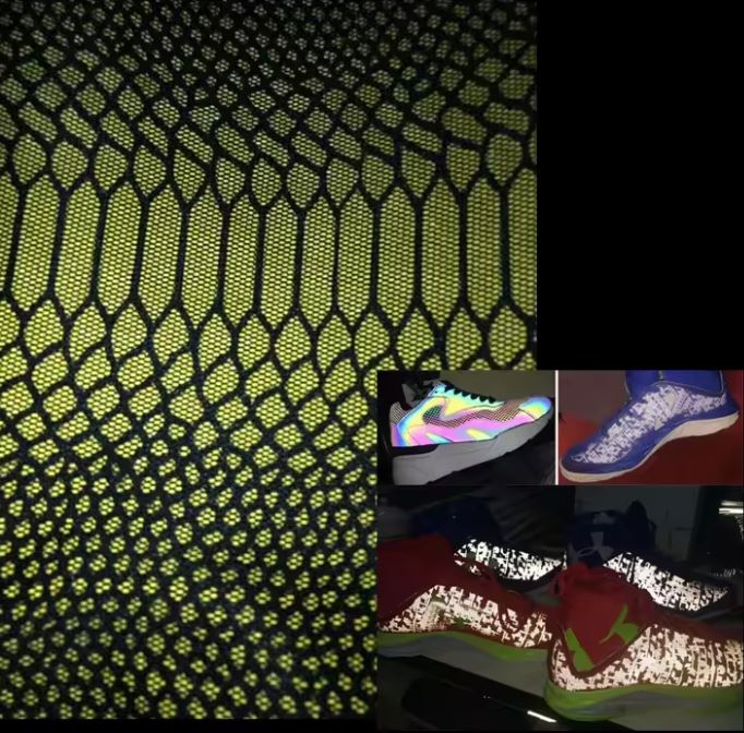 Custom Prints High Visible Silver Rainbow Artificial PVC TPU Glitter Reflective Synthetic Leather Material For Sport Shoes Bags